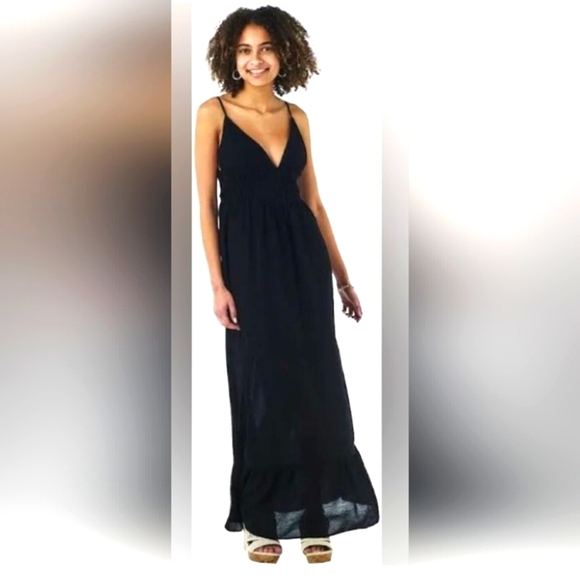 Love Tree Dresses & Skirts - NWOT Black Love Tree Crepe Smock Waist Maxi Slip Dress | Size L